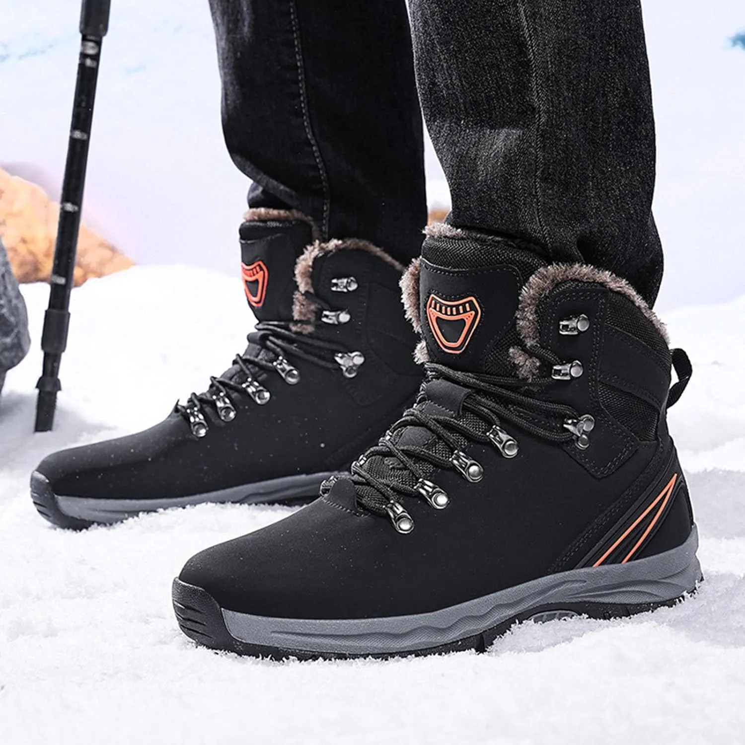 Men Winter Boots, Waterproof Hiking Boots Cold Weather Warm Boots Trekking Trail Climbing Shoes Work Boots for Women