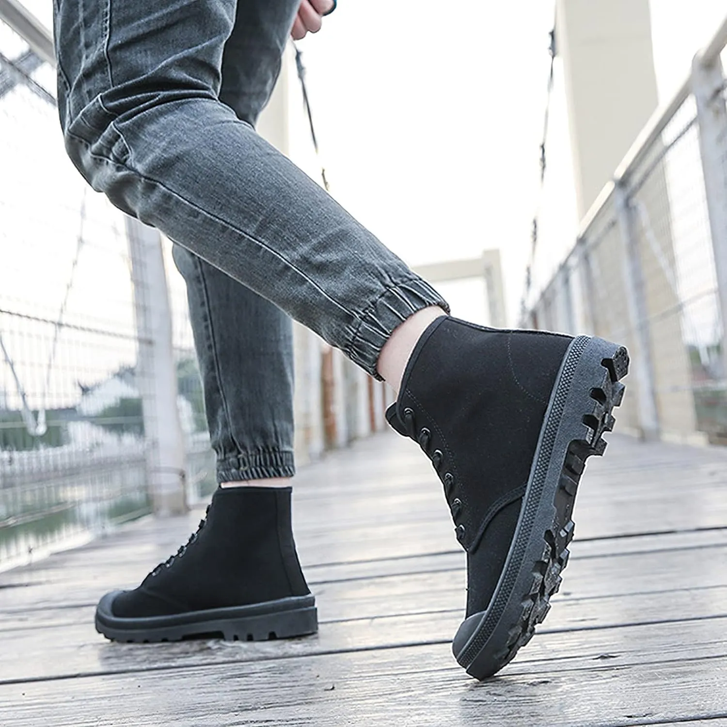 Men's Fashion Ankle High/Mid Calf Desert Boots Lace-Up Outdoor Canvas Shoes