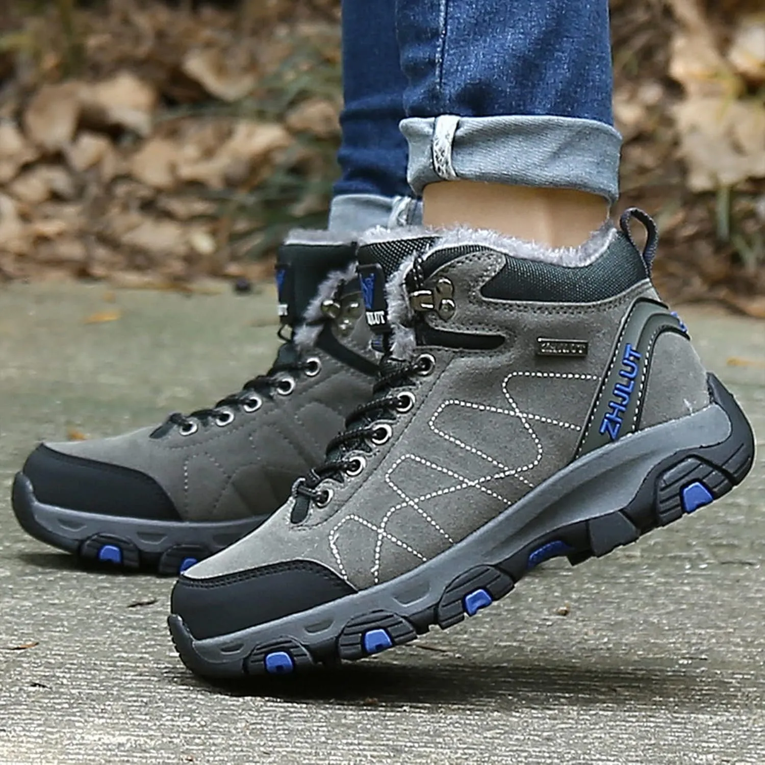 Mens Hiking Ankle Boots Waterproof Winter Warm Boots Breathable Lightweight Outdoor Casual