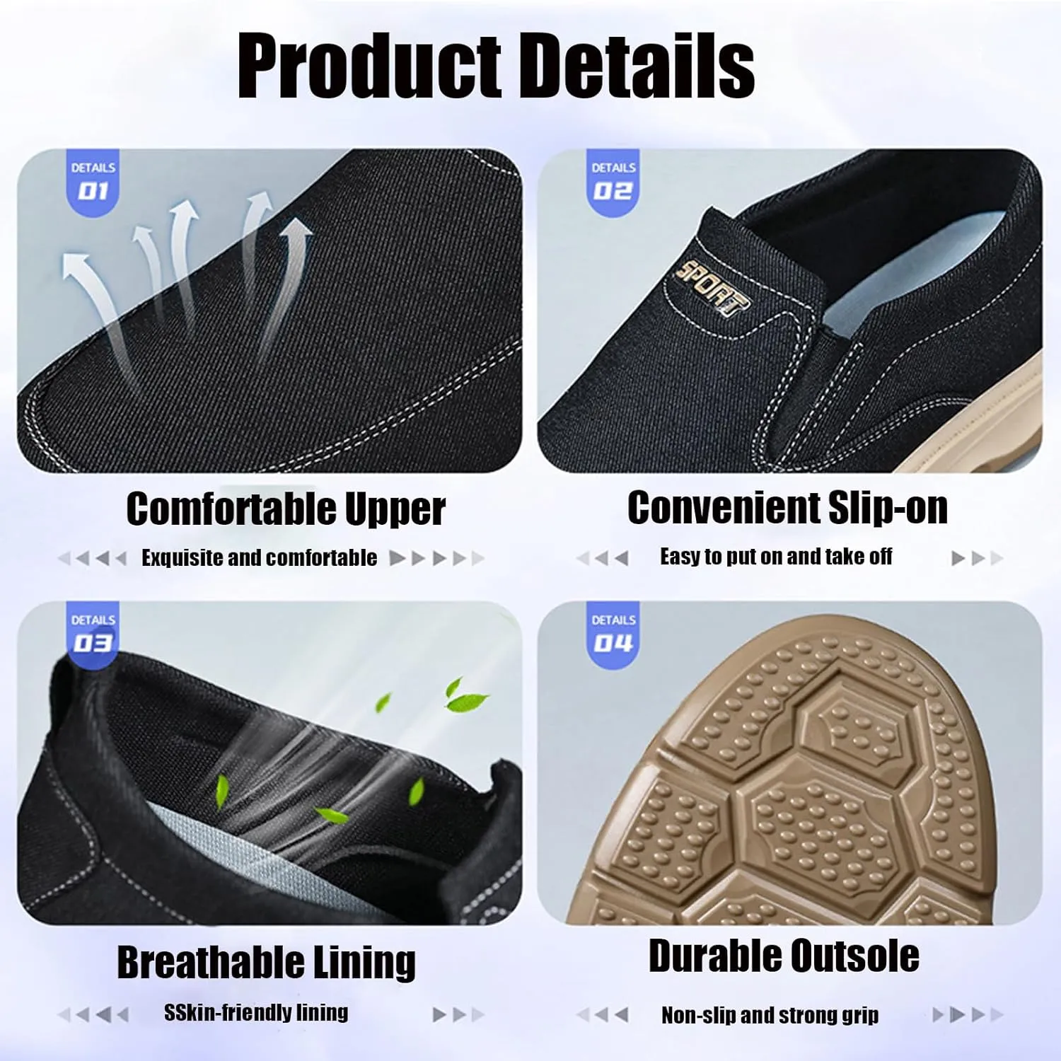 Men's Slip-On Canvas Walking Loafers,Comfortable Non Slip Orthopedic Flat Sneakers Outdoor Lightweight Casual Working Driving Boat Shoes