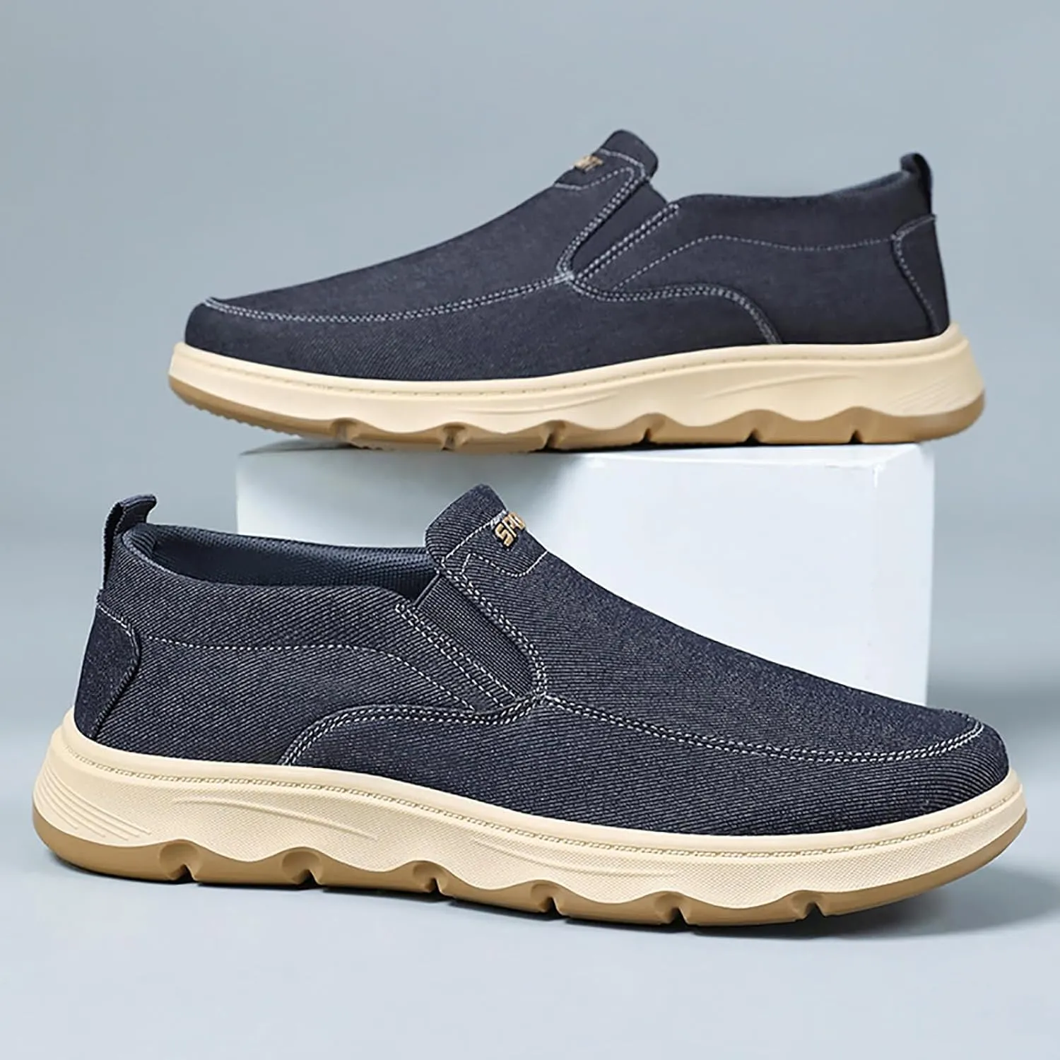 Men's Slip-On Canvas Walking Loafers,Comfortable Non Slip Orthopedic Flat Sneakers Outdoor Lightweight Casual Working Driving Boat Shoes