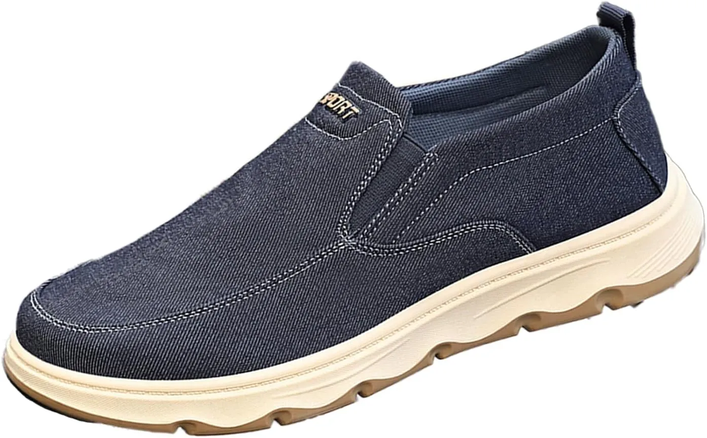 Men's Slip-On Canvas Walking Loafers,Comfortable Non Slip Orthopedic Flat Sneakers Outdoor Lightweight Casual Working Driving Boat Shoes