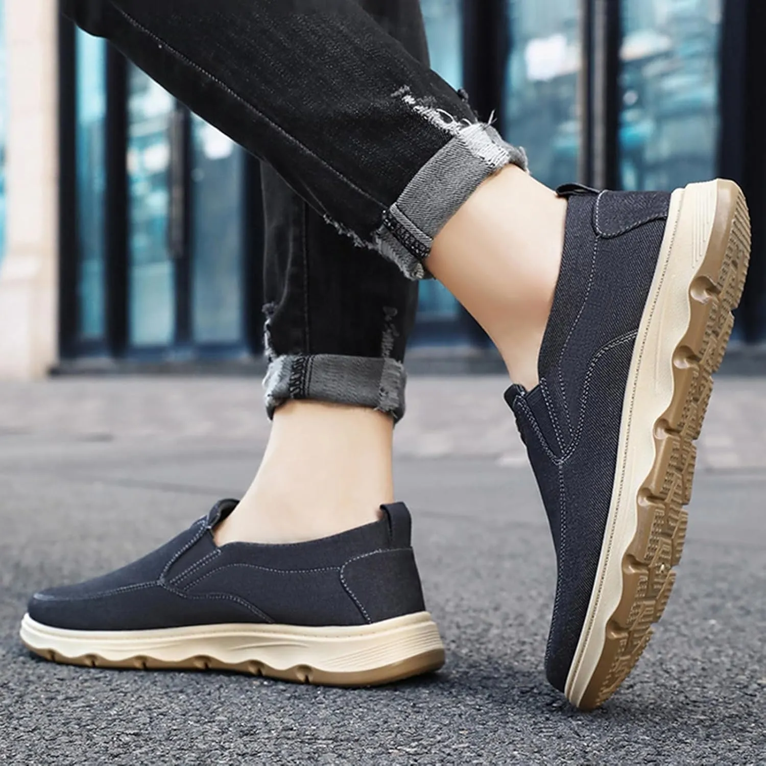 Men's Slip-On Canvas Walking Loafers,Comfortable Non Slip Orthopedic Flat Sneakers Outdoor Lightweight Casual Working Driving Boat Shoes