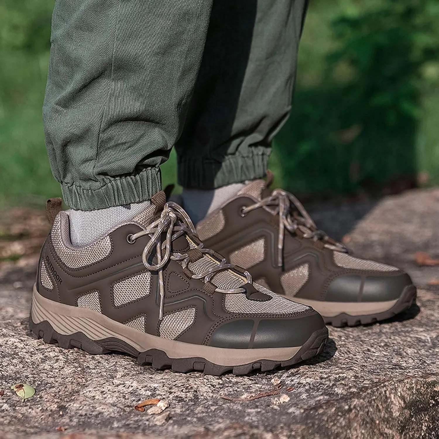 Men's Waterproof Hiking Shoes Lightweight Comfortable Non Slip Leather Walking Shoes for Outdoor Trekking Climbing Camping Mountaineering and Men Daily Work Sneakers