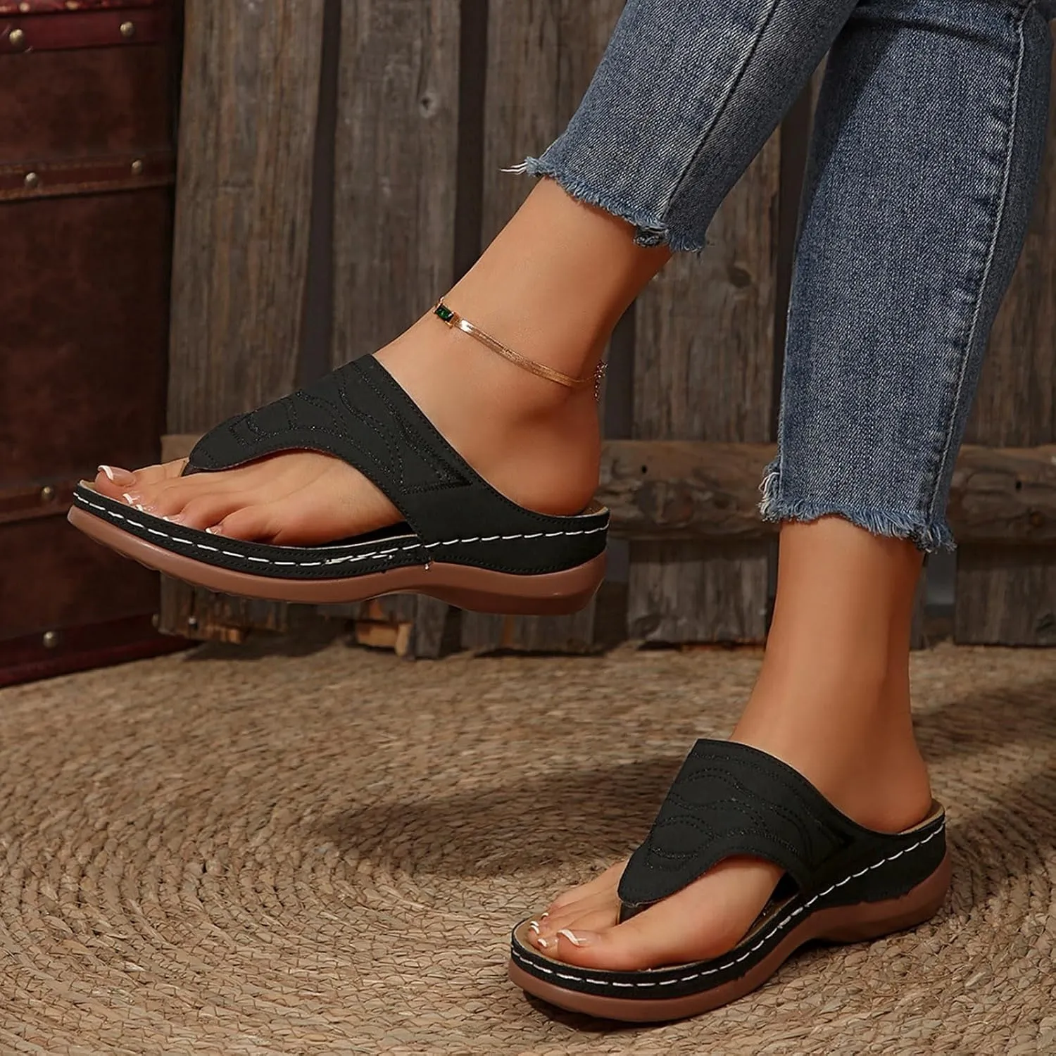 Sandals Women Wedge Shoes - Orthopedic Comfortable Arch Support Platform Womens Summer Dressy Flip Flop Casual Bunion Breathable