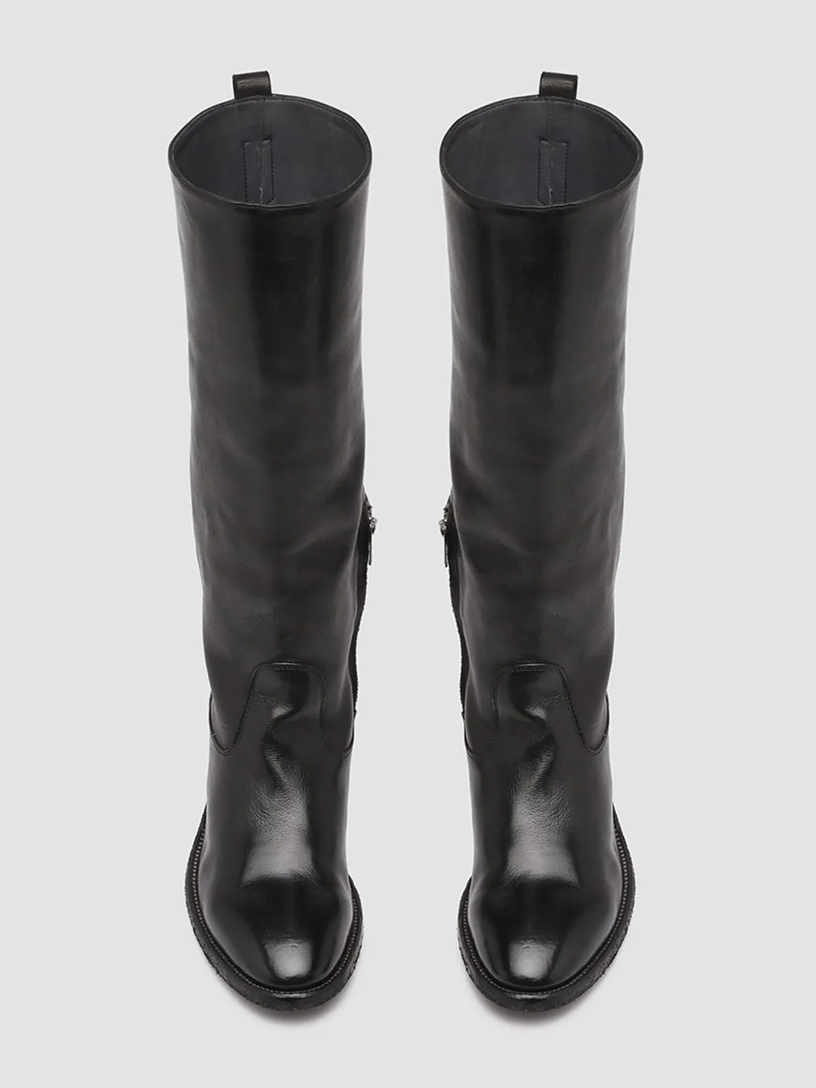 SELINE 013 - Black Zipped Leather Boots