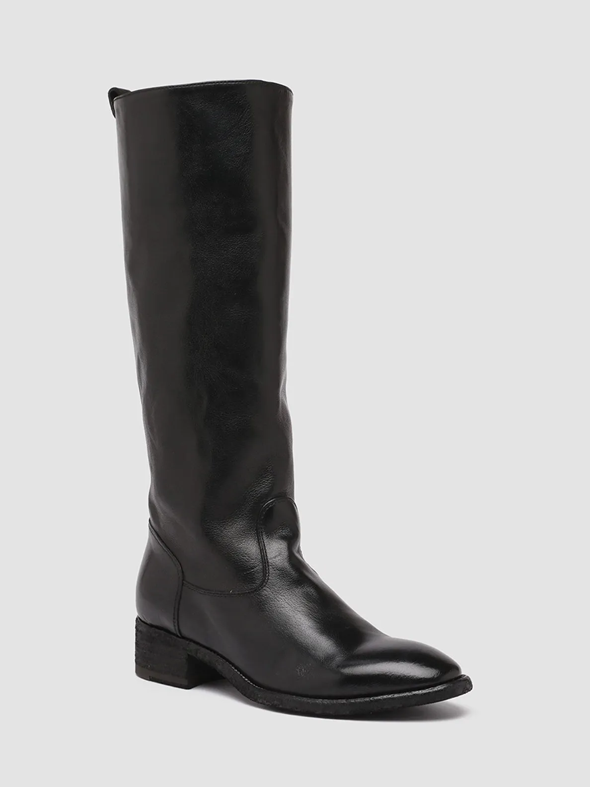 SELINE 013 - Black Zipped Leather Boots