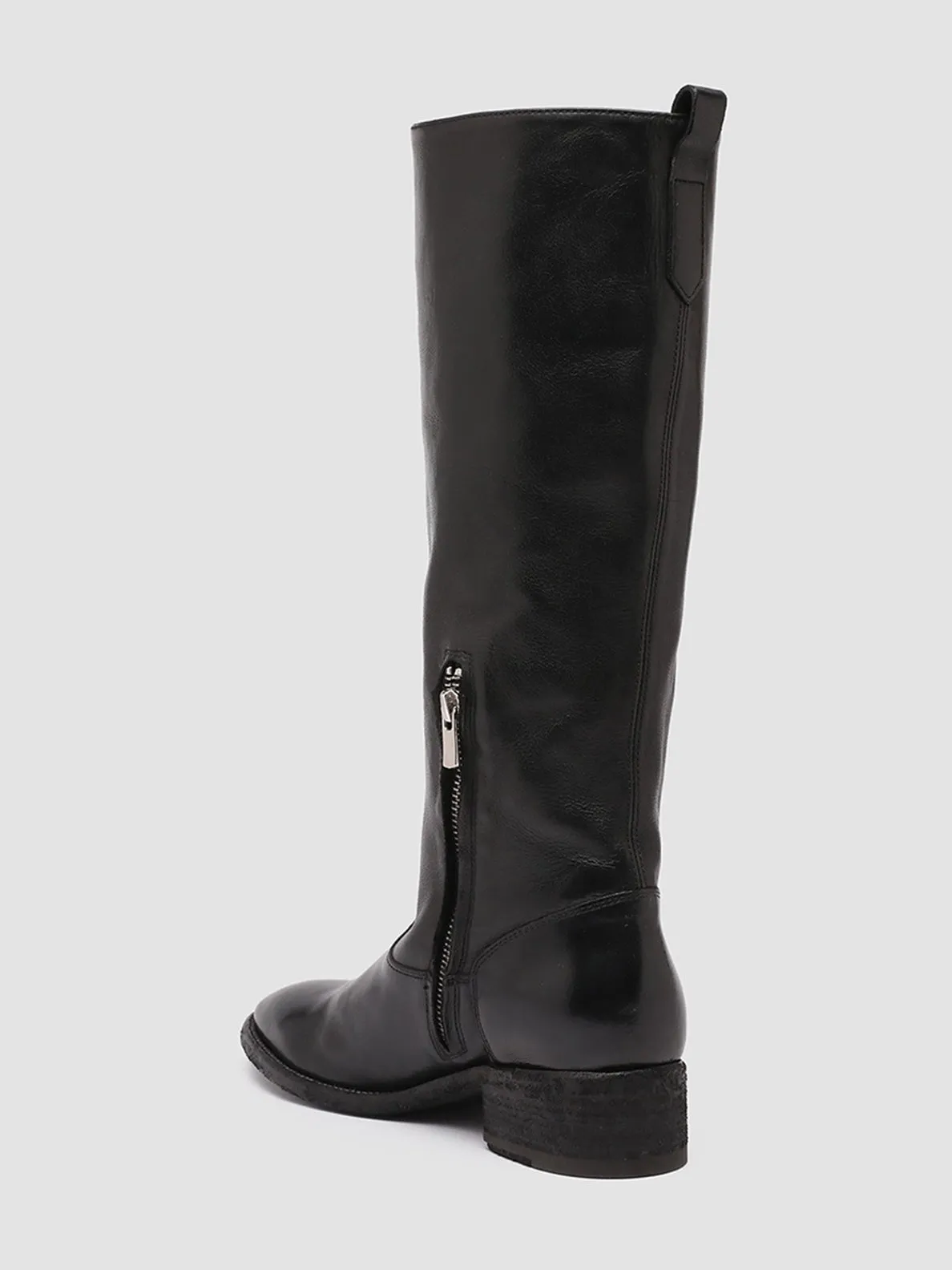 SELINE 013 - Black Zipped Leather Boots