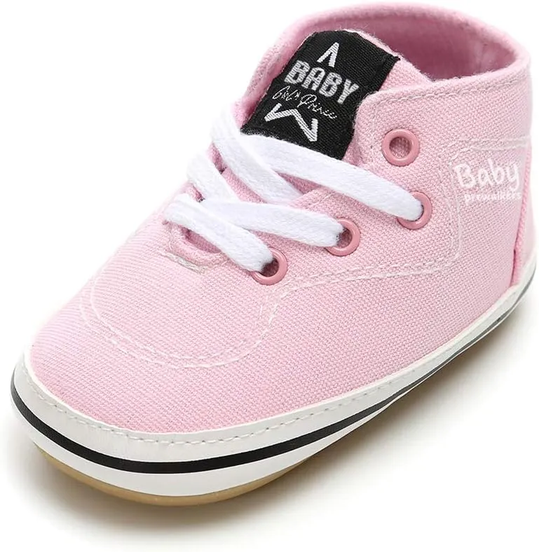 SOFMUO Baby Boys Girls Sneakers High Top Ankle PU Leather Non-Slip Moccasins Soft Rubber Sole Infant Booties Toddler Uniform Dress Shoes