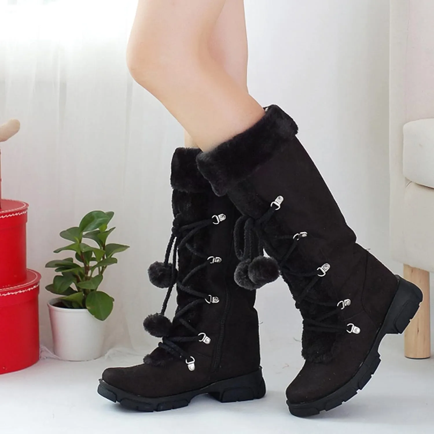 Teens Snow Boots Waterproof Insulated Fur Boots Waterproof Warm Boots Outdoor Furry Fluffy Short Snow Boot Work Boots for Men