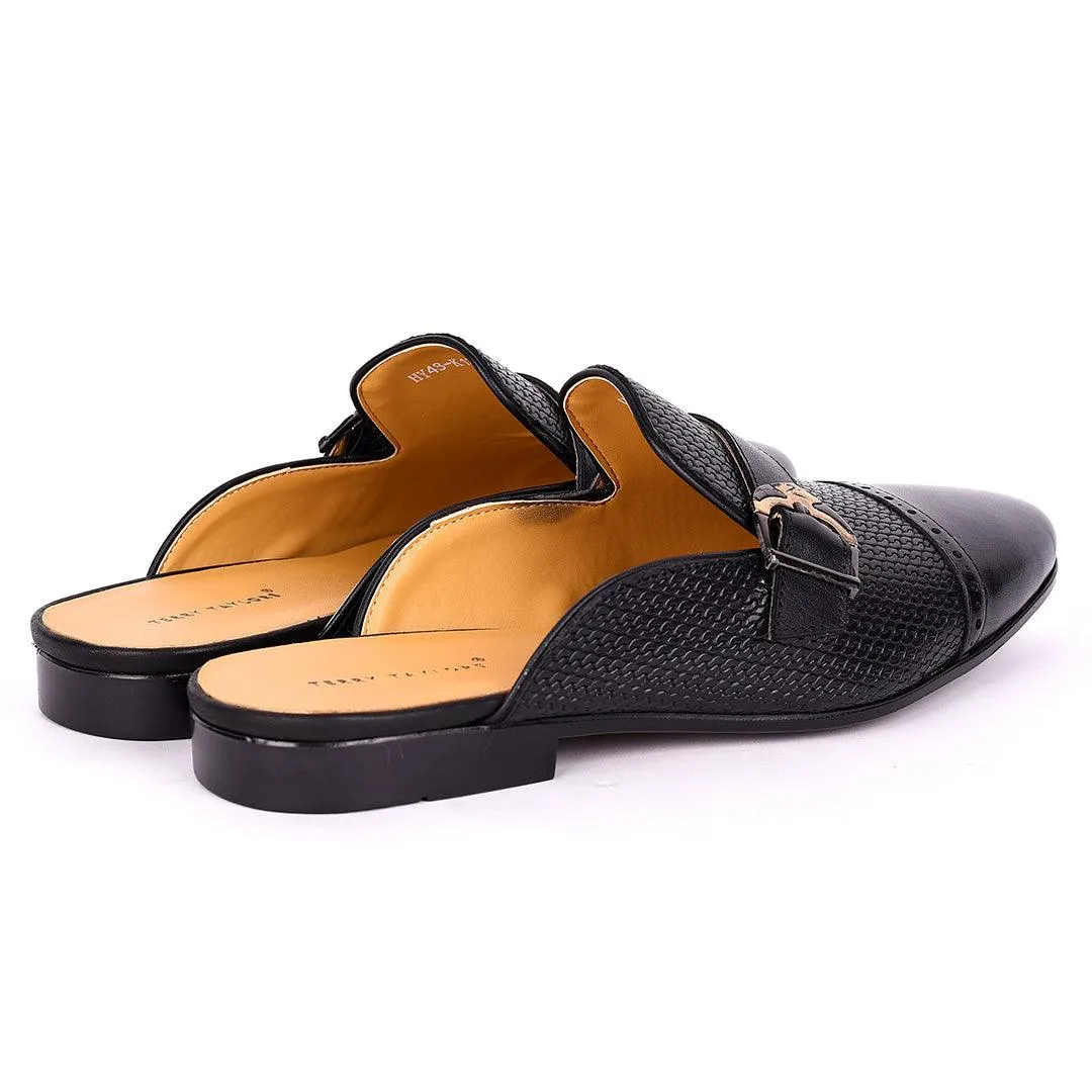 Terry Taylor Half Designed Leather Arrow Chain Buckle Men's Mole Shoe-Black