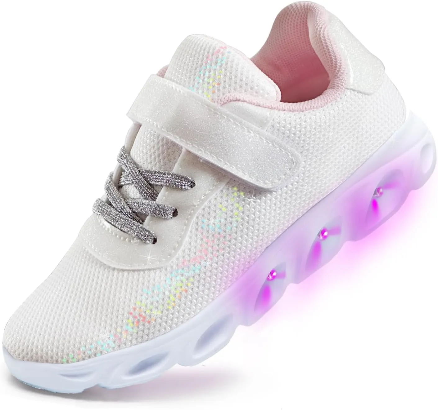 Toandon Toddler Kids Sparkle Breathable Lightweight Sneakers Light Up by Step