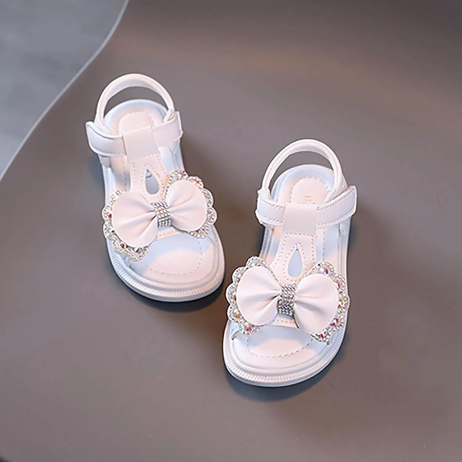 Toddler Kids Girls Soft Sole Open Toe Bow Sandals Ankle Strap Comfy Summer Cute Princess Flower Girls Dress Shoes