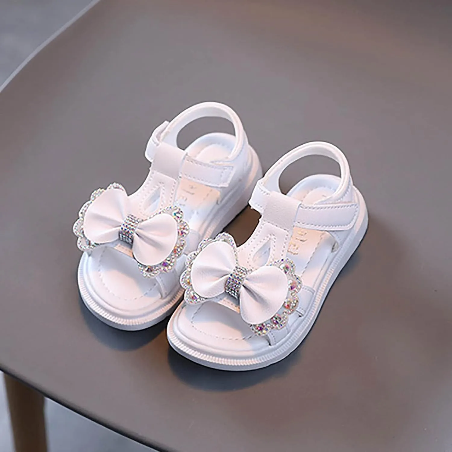 Toddler Kids Girls Soft Sole Open Toe Bow Sandals Ankle Strap Comfy Summer Cute Princess Flower Girls Dress Shoes