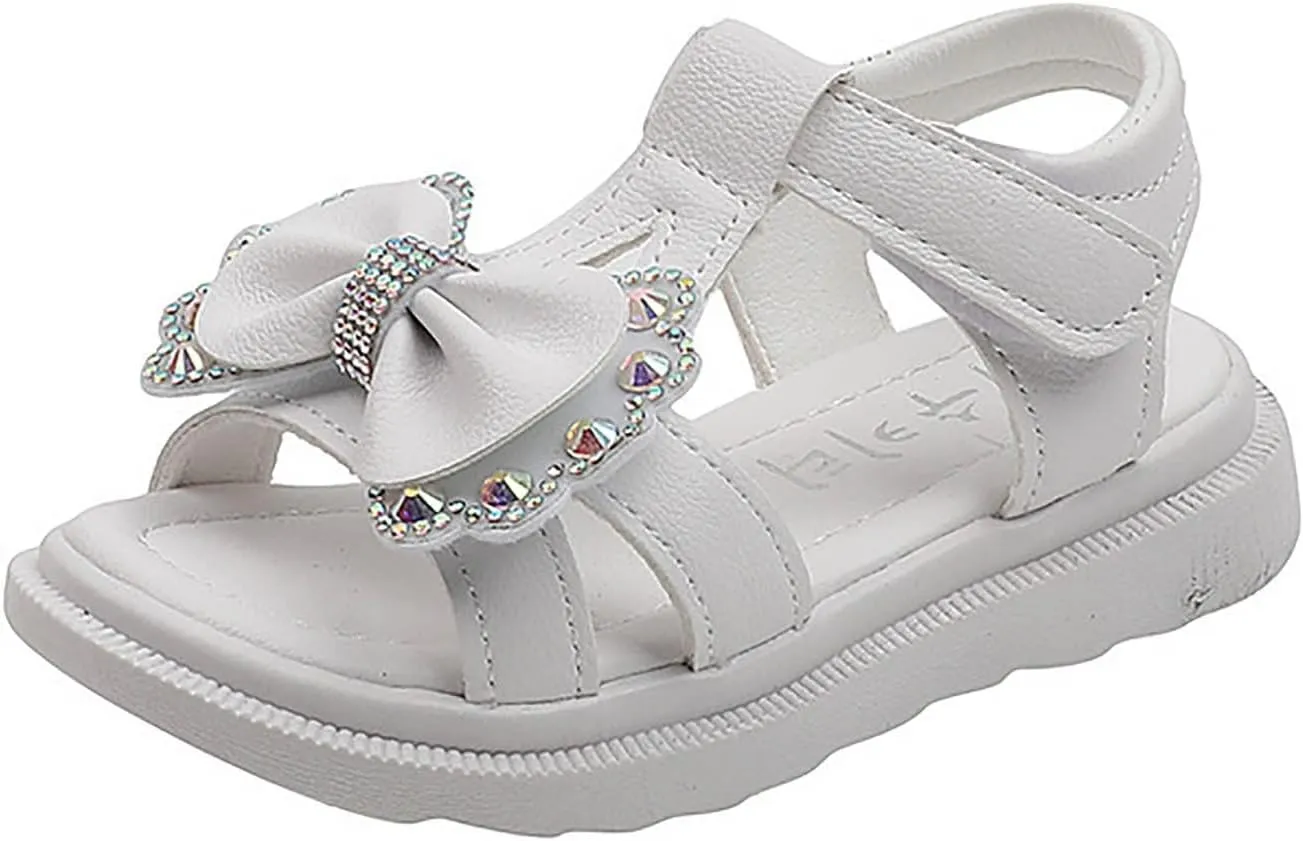 Toddler Kids Girls Soft Sole Open Toe Bow Sandals Ankle Strap Comfy Summer Cute Princess Flower Girls Dress Shoes