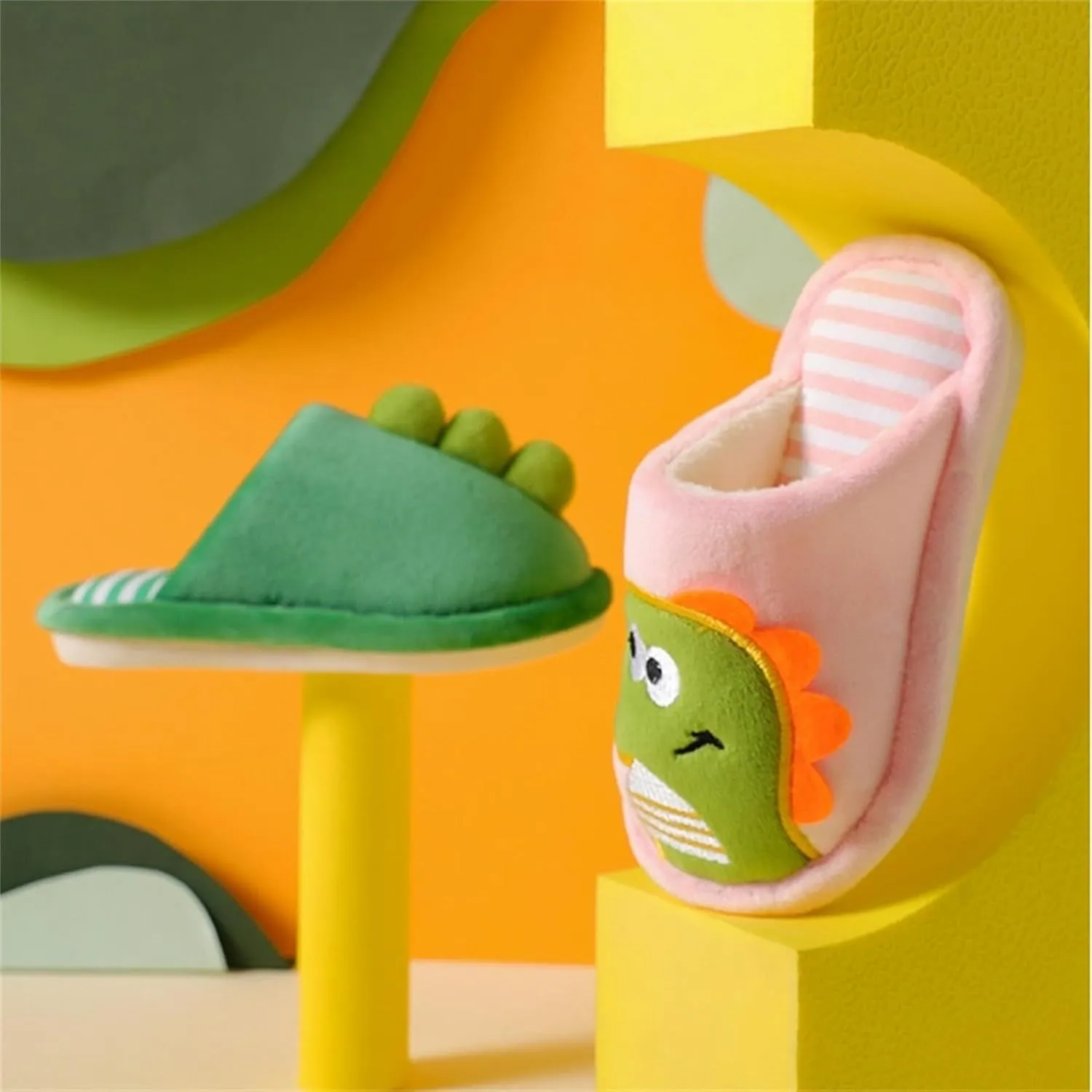 Toddler Shoes Girls Open Toe Home Slippers Cute Dinosaur House Slippers Kids Cotton Lined Winter Shoes Boys
