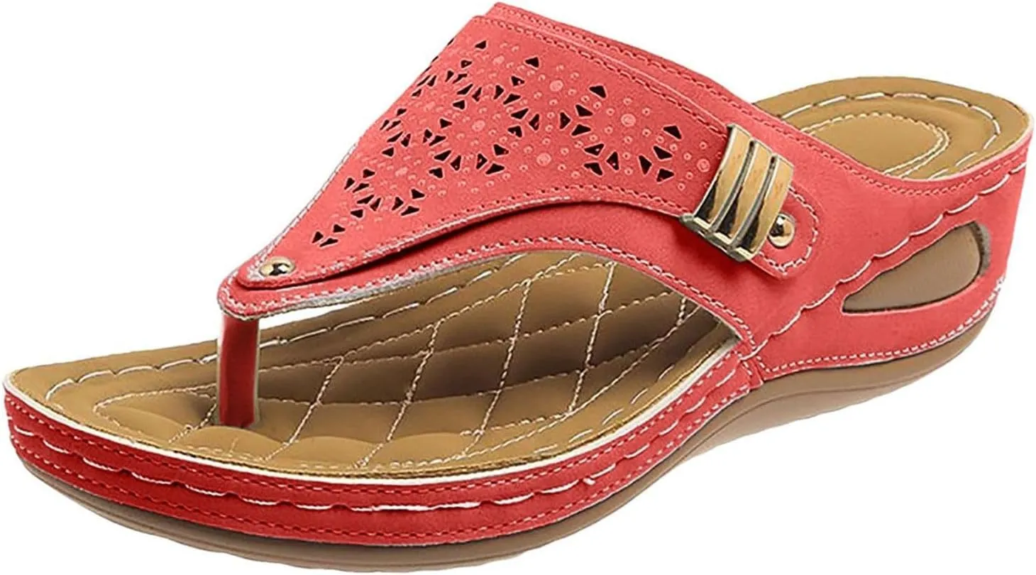Wedge Sandals for Women Dressy with Arch Support Orthopedic Slip on Comfortable Cushion Footbed Platform Flip Flops Ortho Mesh Hollow Open Toe Beach Waterproof Flip-Flops