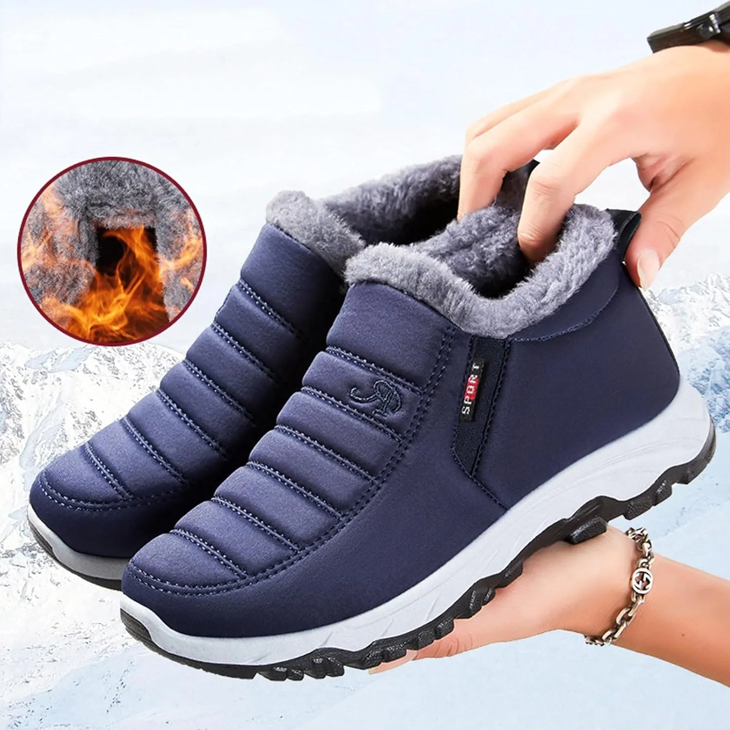 Winter Boots Men's Lined Warm Snow Shoes Width Winter Shoes Barefoot Shoes Snow Boots Outdoor Hiking Lightweight Boots