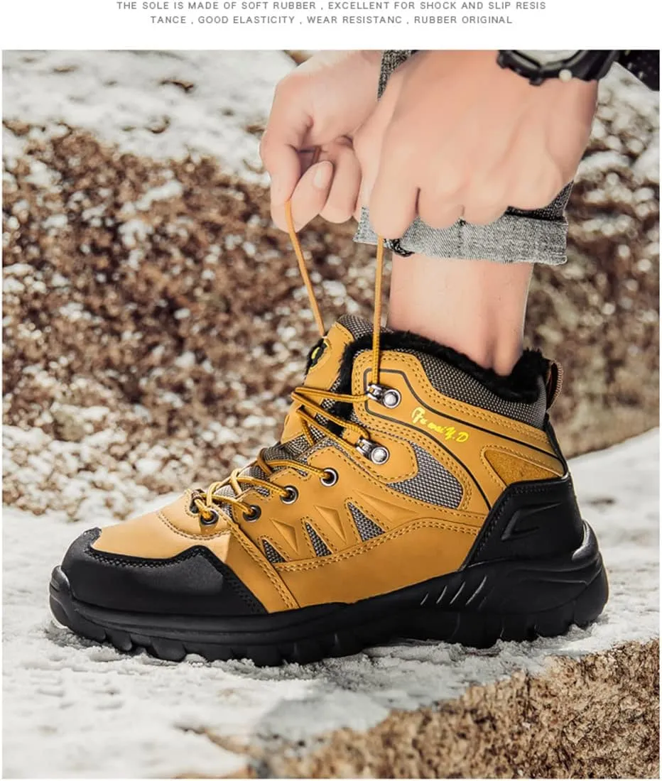 Winter Men's Boots Plush Warm Men's Snow Boots Waterproof Men's Ankle Boots Breathable Handmade Outdoor Men Hiking Boots