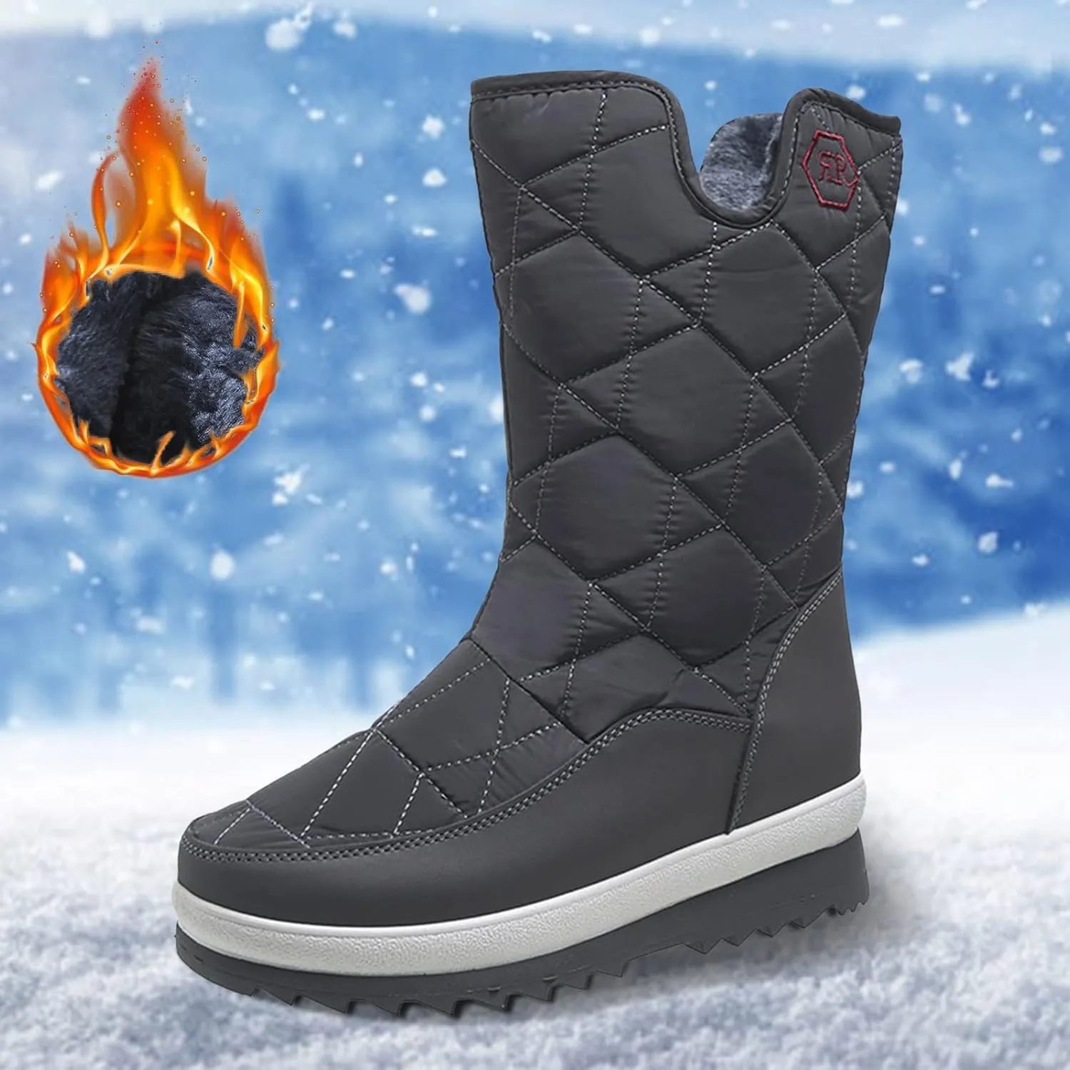 Womens Mens Winter Boots Waterproof Hiking Boots Outdoor Sneaker Boots Cold Weather Fur Lined Short Ankle Booties Duck Boots