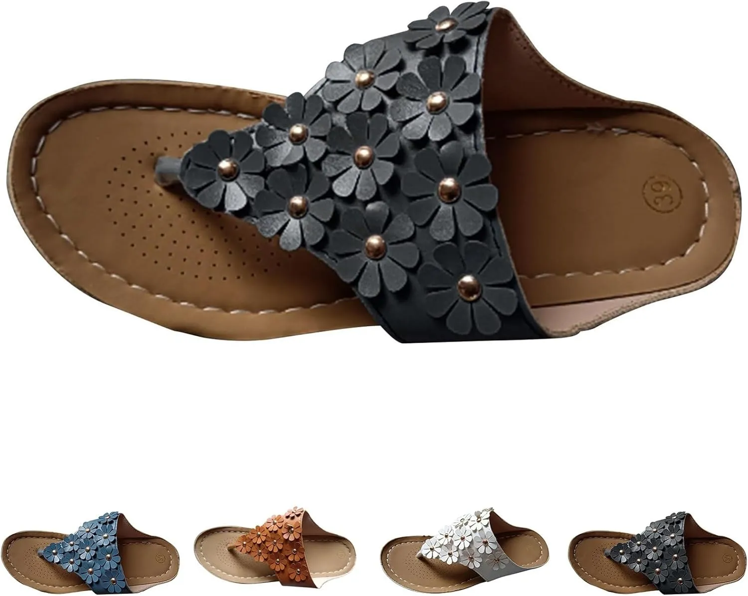 Womens Platform Wedge Flip Flops with Arch Support Flower Wide Width Orthopedic Sandals Retro Slip On Thong Sandals