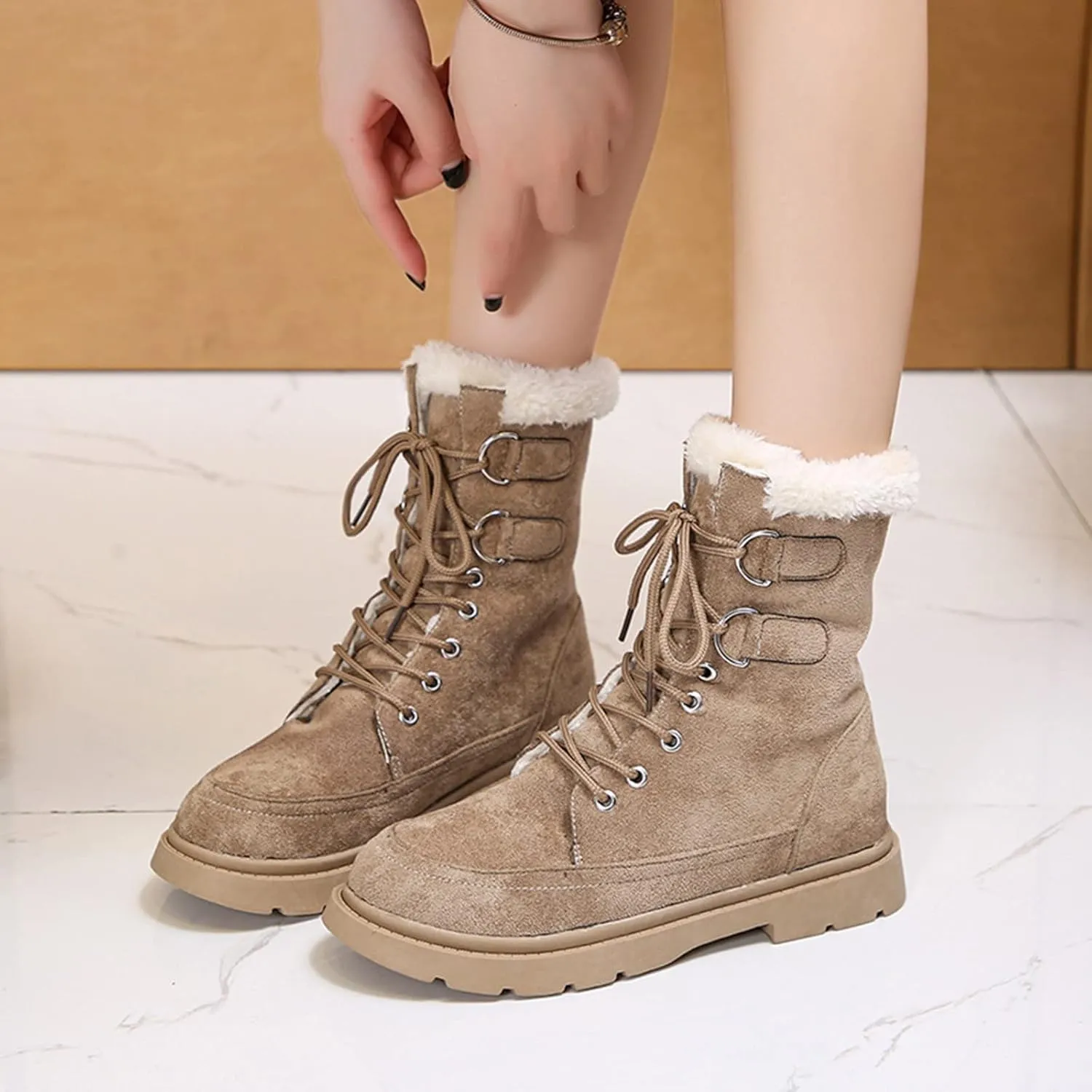 Womens Snow Boots Waterproof Wide Size 7 White Snow Boots Women Winter Brown Fur Boots for Women Waterproof Boots for Winter Waterproof Botas De Invierno Para Mujer Negras