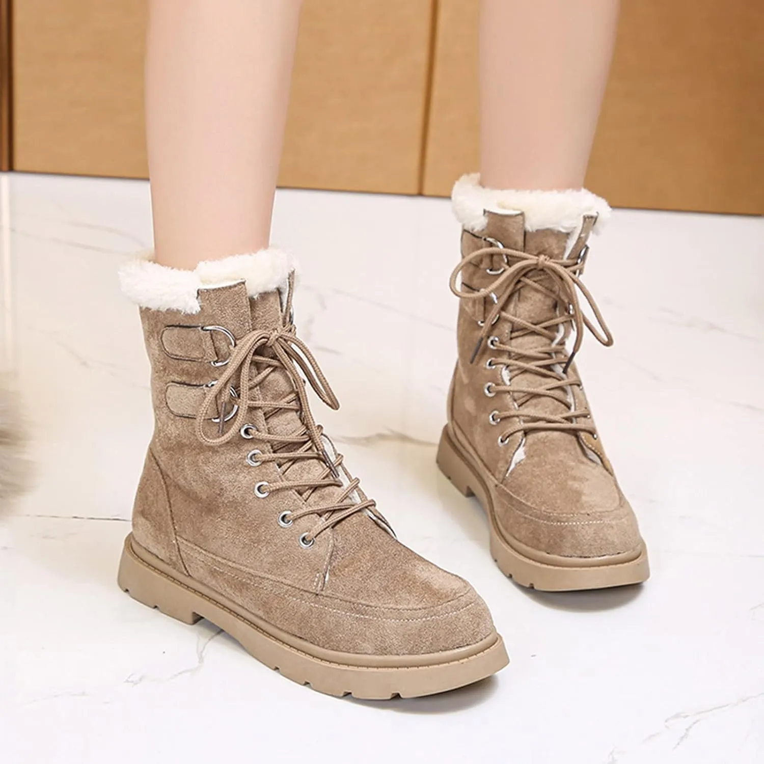 Womens Snow Boots Waterproof Wide Size 7 White Snow Boots Women Winter Brown Fur Boots for Women Waterproof Boots for Winter Waterproof Botas De Invierno Para Mujer Negras