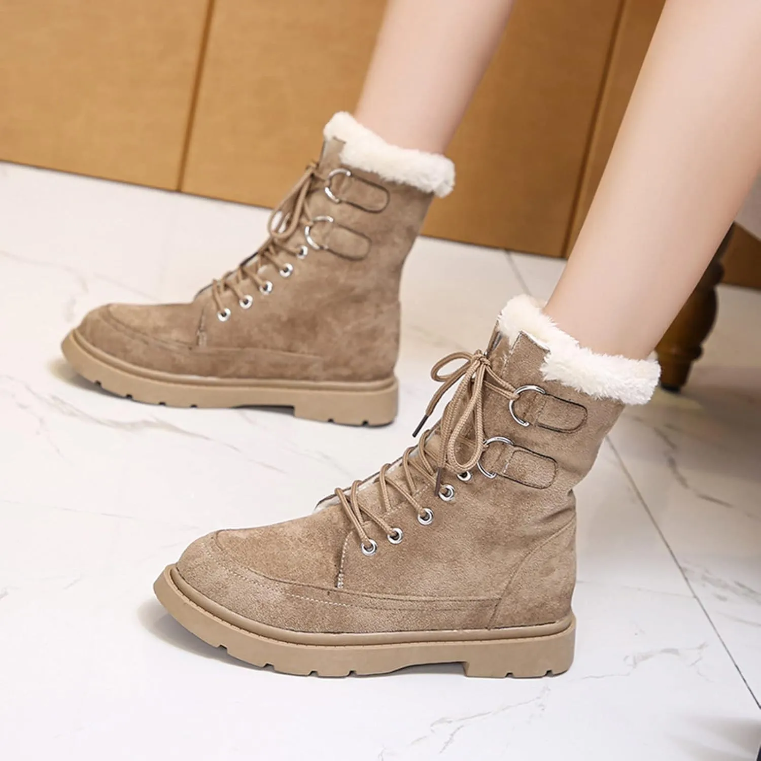 Womens Snow Boots Waterproof Wide Size 7 White Snow Boots Women Winter Brown Fur Boots for Women Waterproof Boots for Winter Waterproof Botas De Invierno Para Mujer Negras